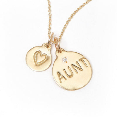 "Aunt" Disk Charm With Diamond Jewelry Helen Ficalora 14k Yellow Gold For Necklaces And Bracelets