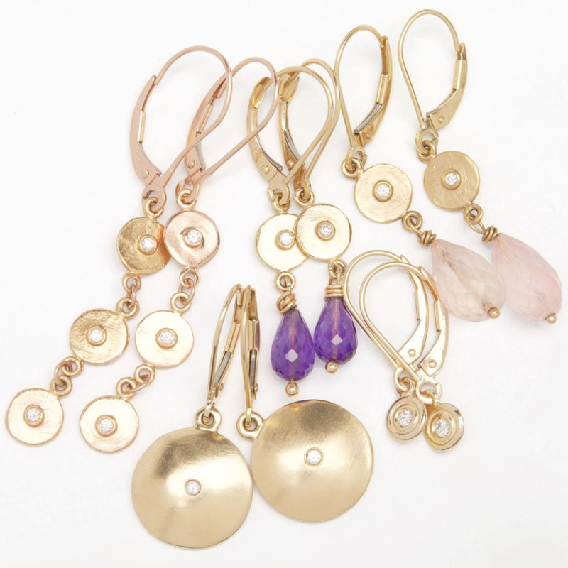 Helen Ficalora Gold Disc Citrine Dangle Earrings with Diamonds