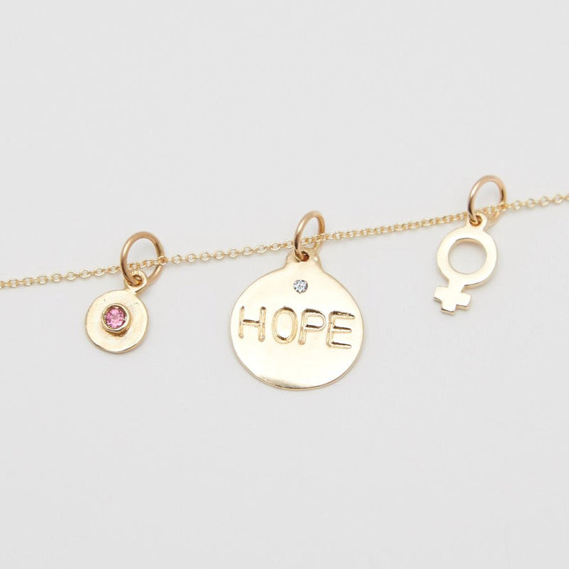 "Hope" Disk Charm With Diamond Jewelry Helen Ficalora 14k Yellow Gold For Necklaces And Bracelets