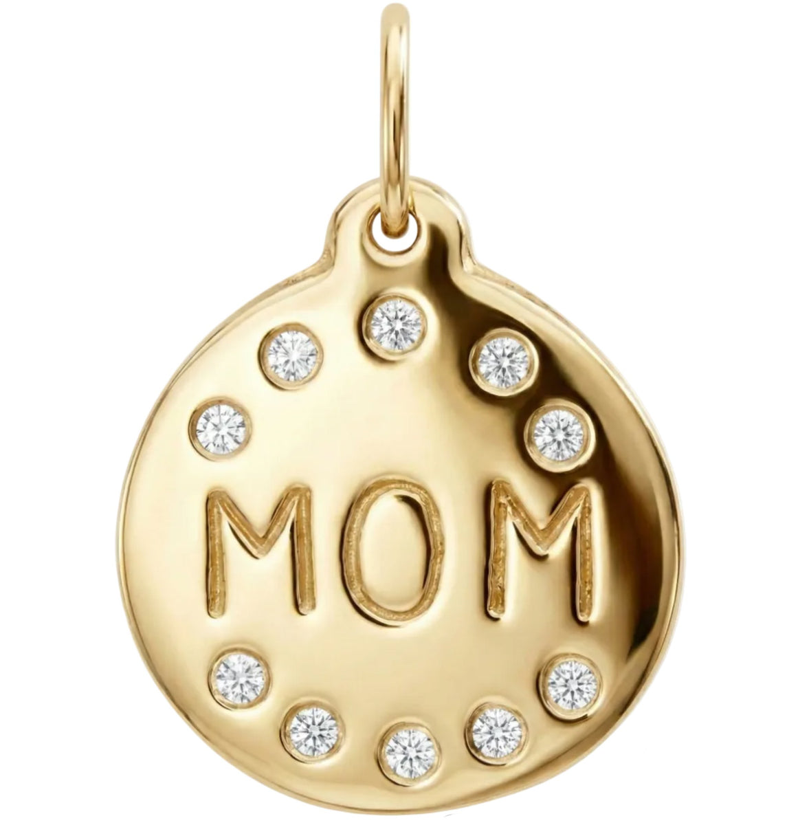 Solid 14k Gold Mom Disk Charm with Pavé Diamonds | Luxury Mom