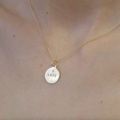 Helen Ficalora "Love" Diamond Charm on Model