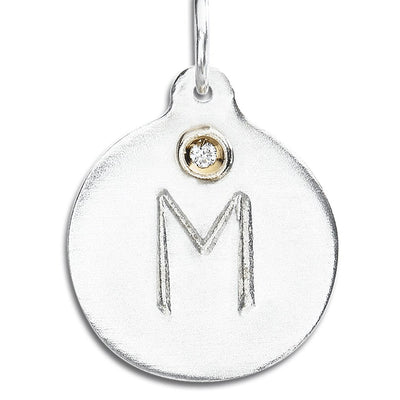 "M" Alphabet Charm With Diamond Jewelry Helen Ficalora Sterling Silver For Necklaces And Bracelets