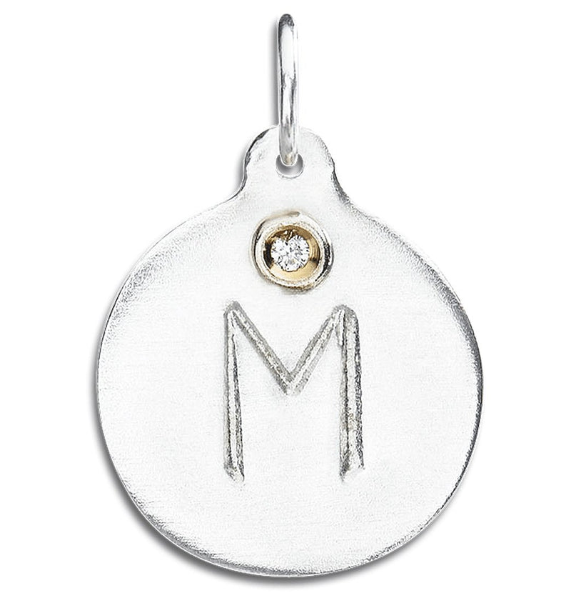 "M" Alphabet Charm With Diamond Jewelry Helen Ficalora Sterling Silver For Necklaces And Bracelets