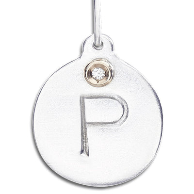 "P" Alphabet Charm With Diamond Jewelry Helen Ficalora Sterling Silver For Necklaces And Bracelets