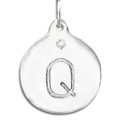 "Q" Alphabet Charm With Diamond Jewelry Helen Ficalora Sterling Silver For Necklaces And Bracelets