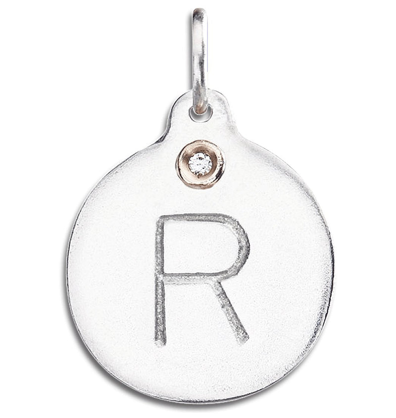 "R" Alphabet Charm With Diamond Jewelry Helen Ficalora Sterling Silver For Necklaces And Bracelets