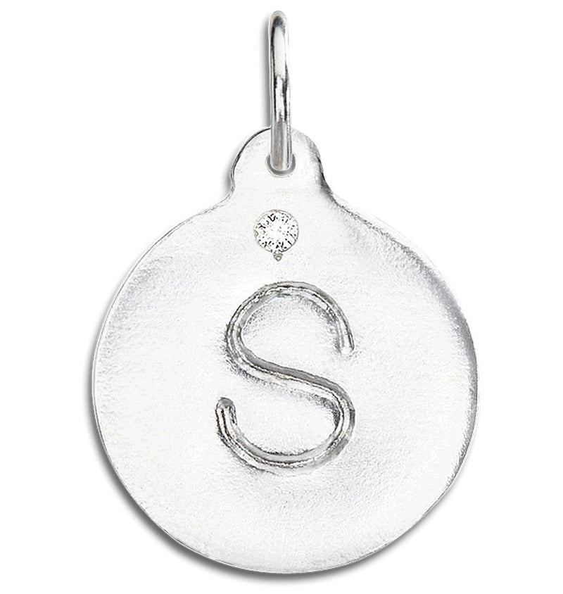 "S" Alphabet Charm With Diamond Jewelry Helen Ficalora Sterling Silver For Necklaces And Bracelets