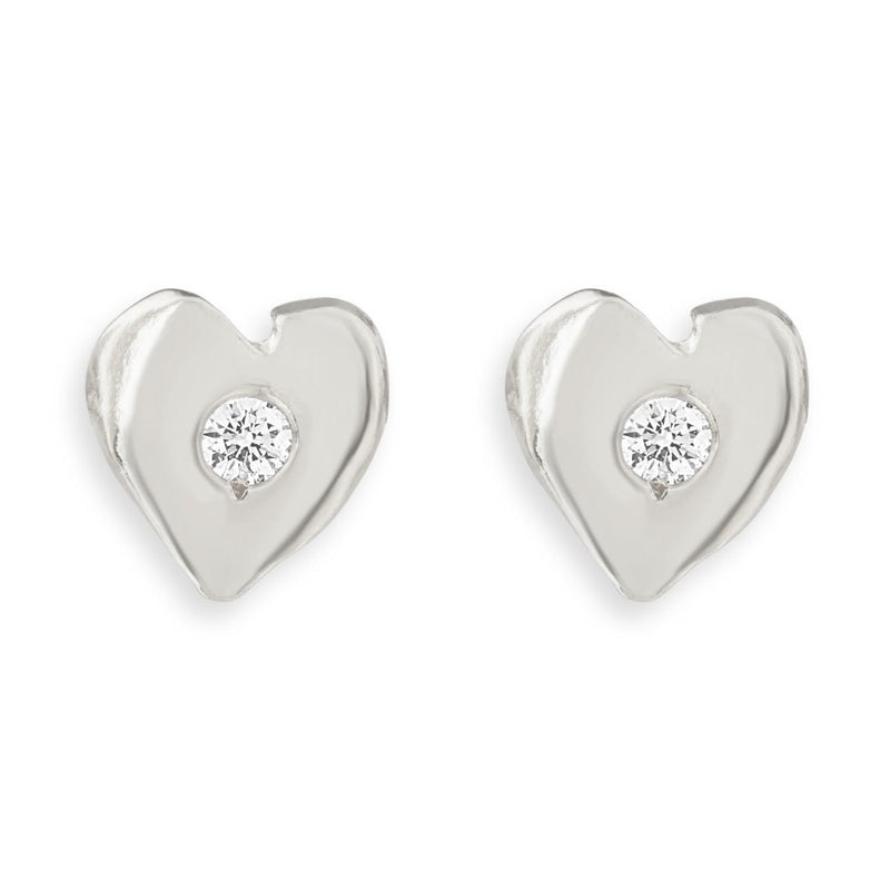 Heart Stud Earrings With Diamond - 14k White Gold - Helen Ficalora