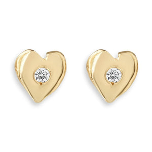 Heart Stud Earrings With Diamond - 14k Yellow Gold - Helen Ficalora