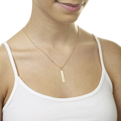 14K Gold Name Bar Charm - Vertical - Helen Ficalora