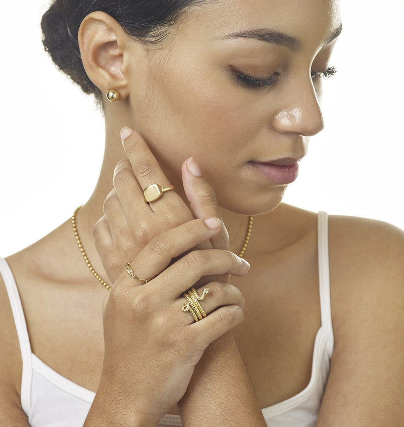 Chain Ring With Oval Diamond - Helen Ficalora Jewelry - 14k Yellow Gold