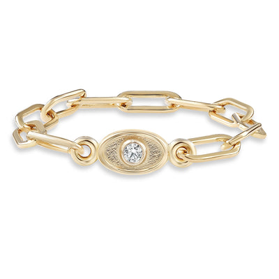 Chain Ring With Oval Diamond - Helen Ficalora Jewelry - 14k Yellow Gold