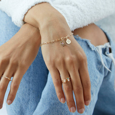 Birth Jewel Flower Charm With Diamond Jewelry Helen Ficalora 14k Yellow Gold For Necklaces And Bracelets