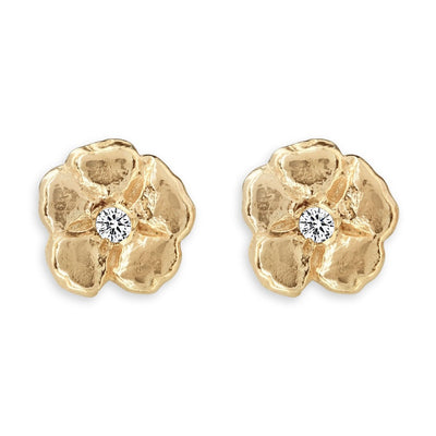 Helen Ficalora Gold Cherry Blossom Stud Earrings with Diamonds in 14k Yellow Gold