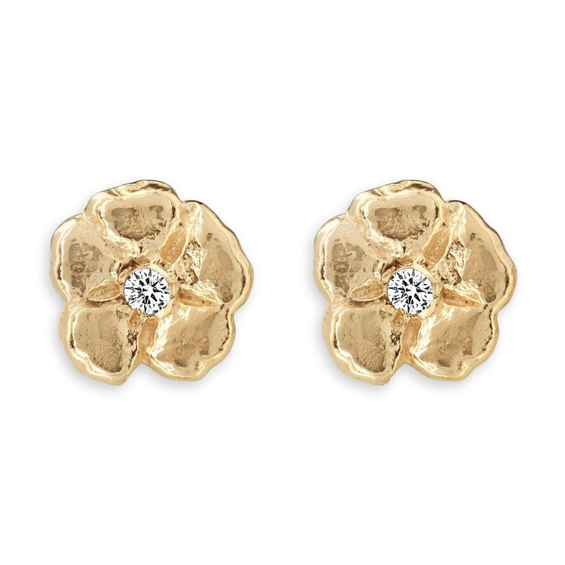 Helen Ficalora Gold Cherry Blossom Stud Earrings with Diamonds in 14k Yellow Gold