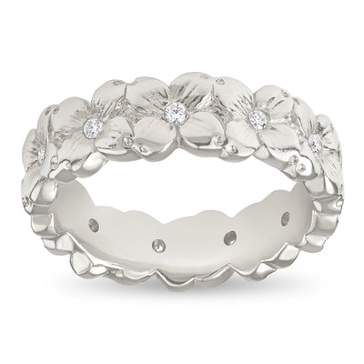 Helen Ficalora Dogwood Flower Band Ring With Diamonds in 14K White Gold