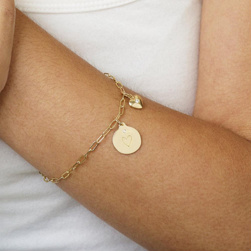 Stamped Heart Charm With Diamond Jewelry Helen Ficalora 14k Yellow Gold For Necklace And Bracelet