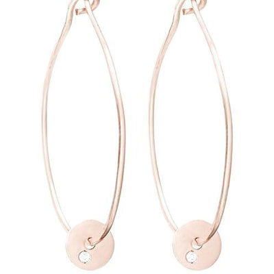 14K Gold Oval Hoop Earrings With Diamond Disk - Helen Ficalora