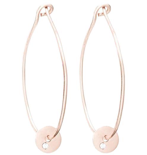 14K Gold Oval Hoop Earrings With Diamond Disk - Helen Ficalora