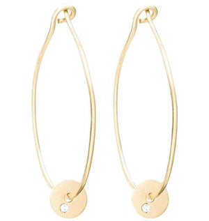 14K Gold Oval Hoop Earrings With Diamond Disk - Helen Ficalora