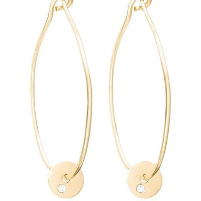 14K Gold Oval Hoop Earrings With Diamond Disk - Helen Ficalora