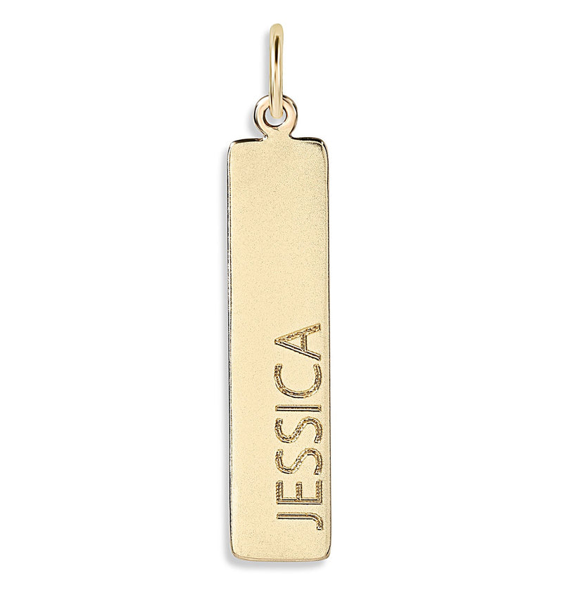  14K Gold Name Bar Charm - Vertical - Helen Ficalora