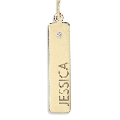 Bar Charm With Diamond Name Engraved In Letters For Necklaces And Bracelets 14k Yellow Gold