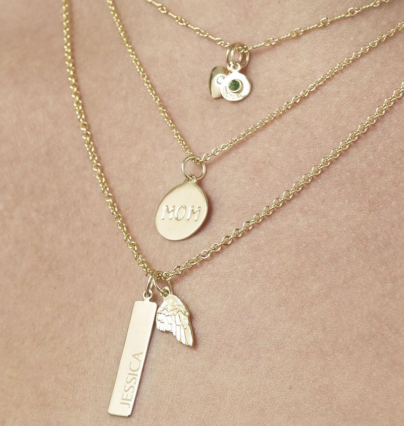 14K Gold Name Bar Charm - Vertical - Helen Ficalora