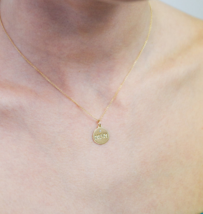"Mom" Disk Charm With Diamond Jewelry Helen Ficalora For Necklaces And Bracelets