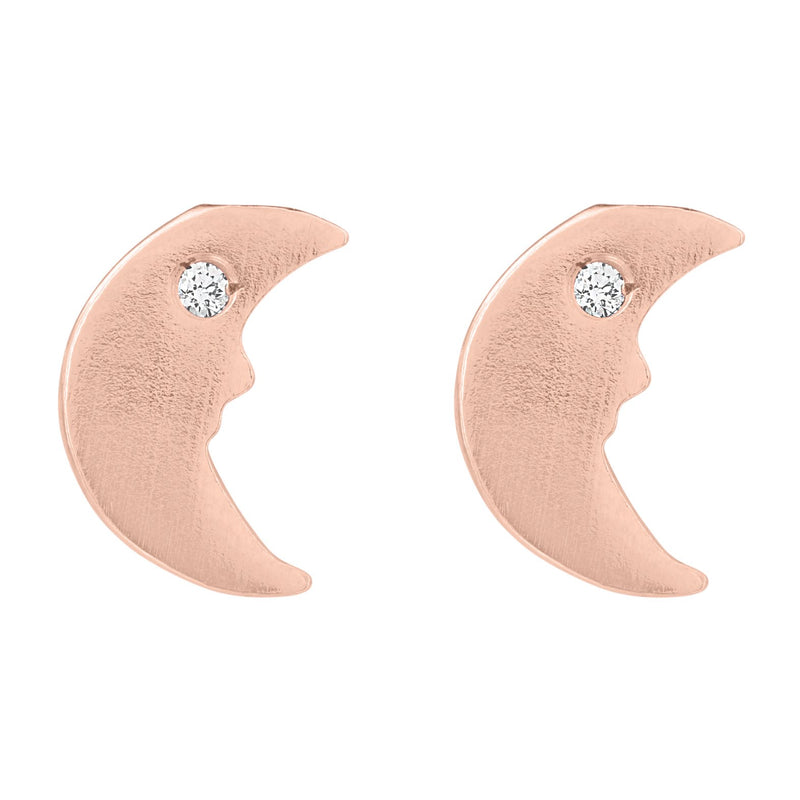 Helen Ficalora 14k Rose Gold Crescent Moon Stud Earrings With Diamond
