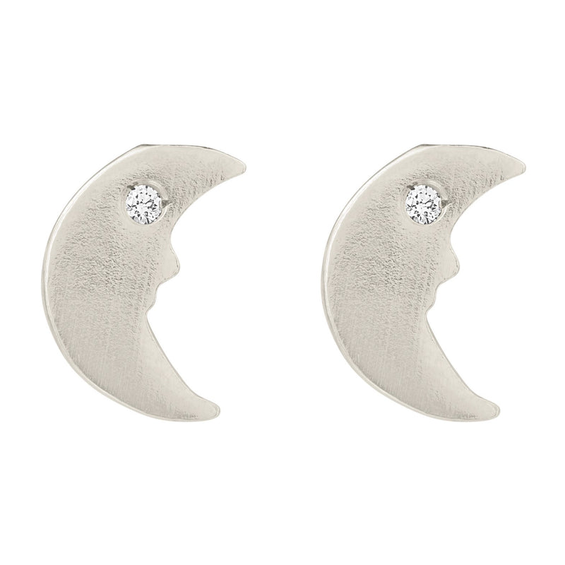 Helen Ficalora 14k White Gold Crescent Moon Stud Earrings With Diamond