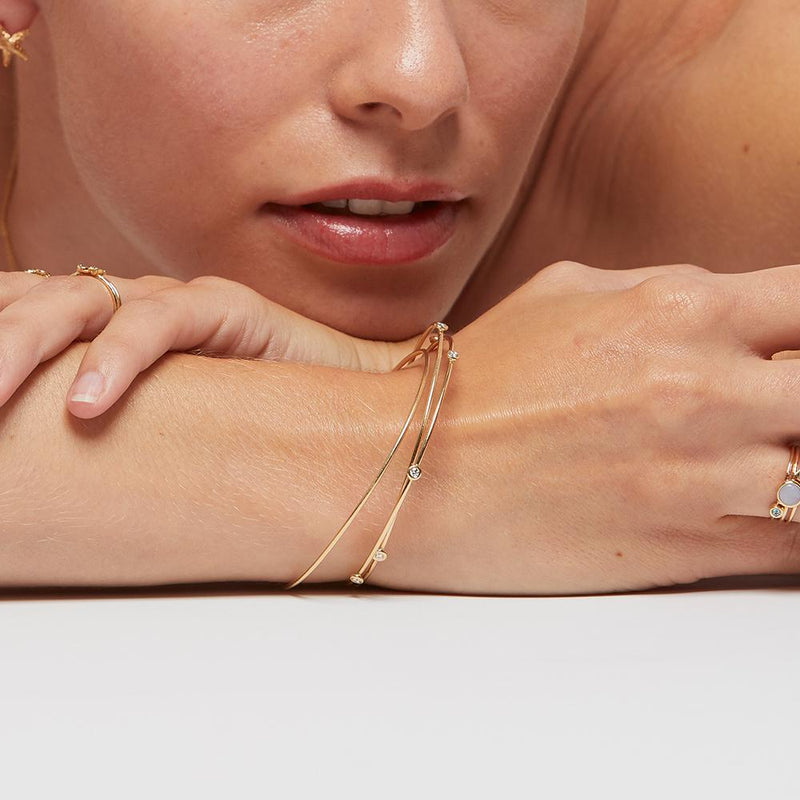 Helen Ficalora Gold Bangle Bracelet Set With Diamonds