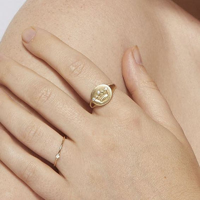 Helen Ficalora Gold Crown Diamond Signet Ring