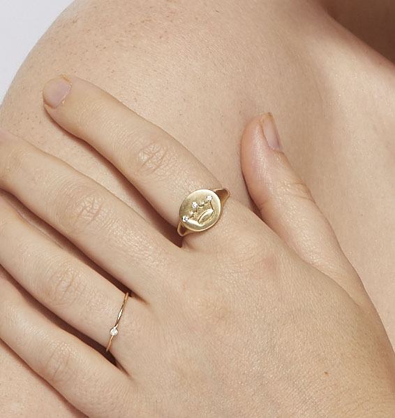 Helen Ficalora Gold Crown Diamond Signet Ring