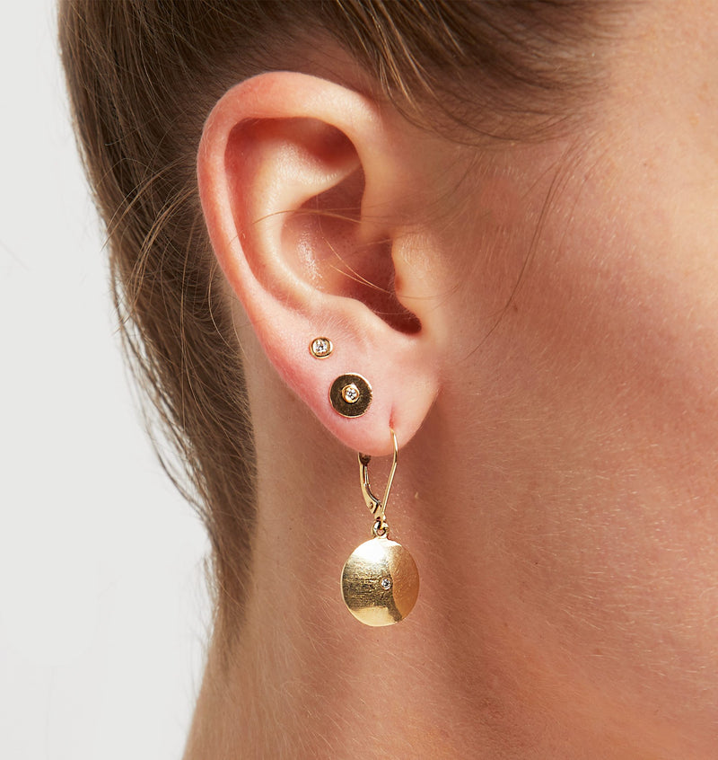 Domed Dangle Disk Earrings With Diamond Jewelry Helen Ficalora 14k Yellow Gold
