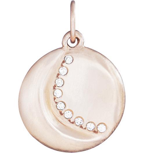 Carved Crescent Moon Charm Pavé Diamonds Jewelry Helen Ficalora 14k Pink Gold