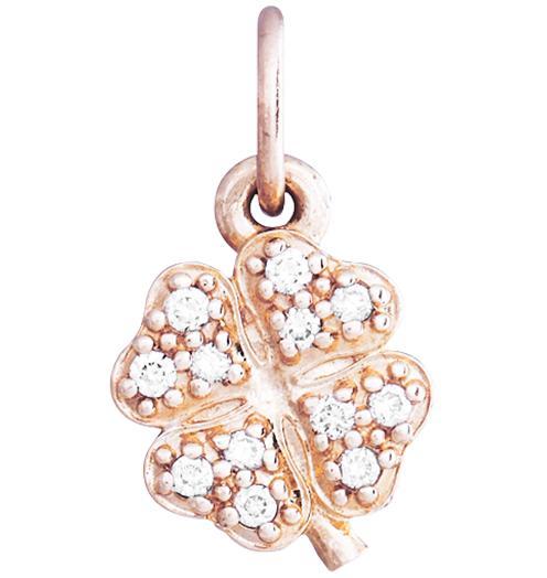 Clover Mini Charm Pave Diamonds Jewelry Helen Ficalora 14k Pink Gold