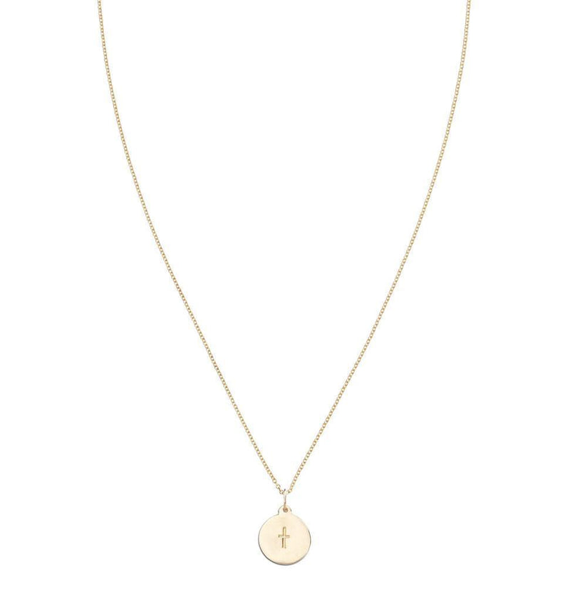 Helen Ficalora 14K Gold Circle Small Cross Pendant
