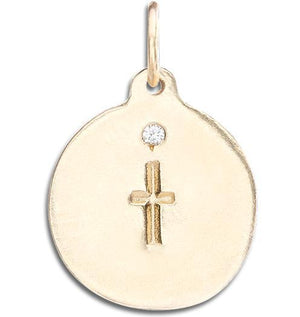 Cross Disk Charm With Diamond Jewelry Helen Ficalora 14k Yellow Gold For Necklaces And Bracelets