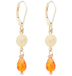 Dangle Disk Earrings With Diamond And Carnelian Jewelry Helen Ficalora 14k Yellow Gold