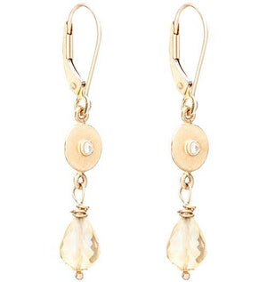 Helen Ficalora Gold Disc Citrine Dangle Earrings with Diamonds
