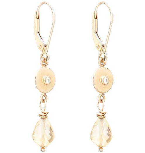 Helen Ficalora Gold Disc Citrine Dangle Earrings with Diamonds