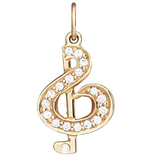 G-Clef Charm Pavé Diamonds Jewelry Helen Ficalora 14k Yellow Gold