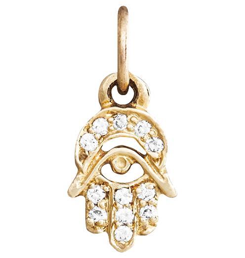 Hamsa Mini Charm Pavé Diamonds Jewelry Helen Ficalora 14k Yellow Gold For Necklaces And Bracelets