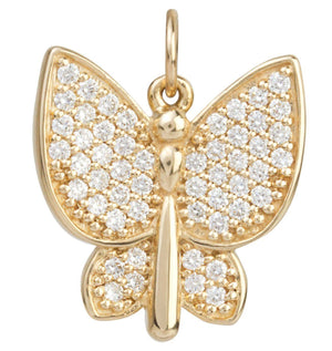 Large Butterfly Charm Pave Diamonds Jewelry Helen Ficalora 14k Yellow Gold