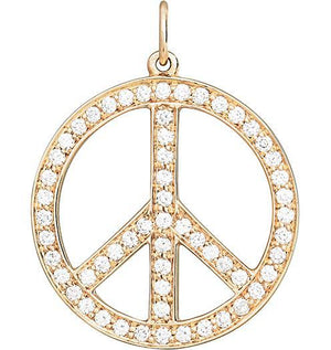 Large Peace Sign Cutout Charm Pavé Diamonds Jewelry Helen Ficalora 14k Yellow Gold For Necklaces And Bracelets