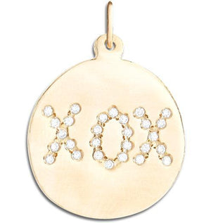 Large "XOX" Disk Charm Pave Diamonds Jewelry Helen Ficalora 14k Yellow Gold