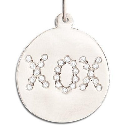 Large "XOX" Disk Charm Pave Diamonds Jewelry Helen Ficalora 14k White Gold