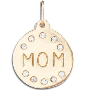 14kt Gold "Mom" Pendant with Diamonds - Helen Ficalora