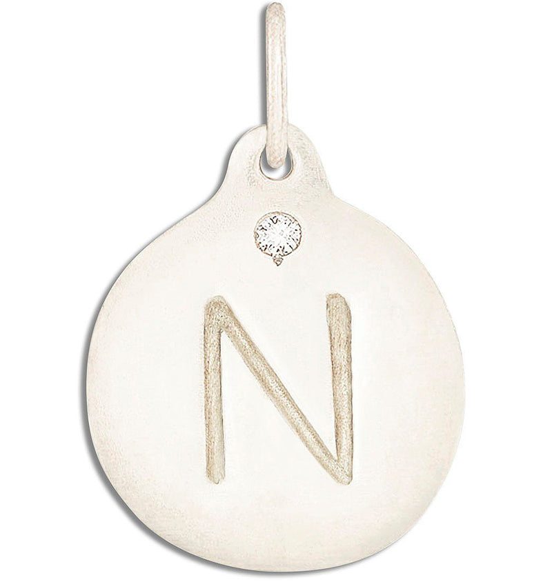 "N" Alphabet Charm With Diamond Jewelry Helen Ficalora 14k White Gold For Necklaces And Bracelets